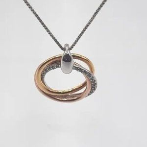 Estate Macy's Diamond Tri-Color 14K gold over/SS Circle Infinity Necklace